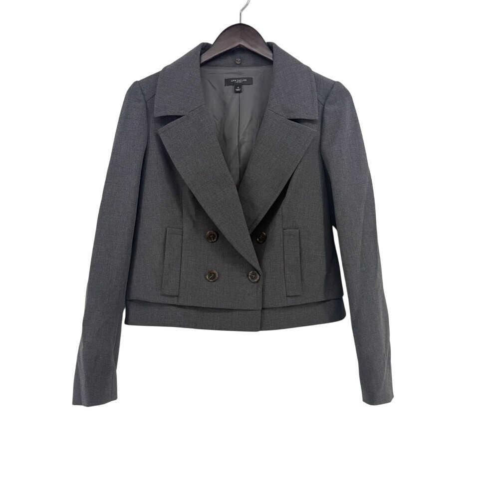 Ann‎ Taylor Womens Gray Double Breasted Cropped Blazer Jacket Size 4 Office